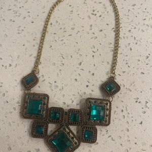 Elegant Gold and Green Statement Necklace costume jewelry